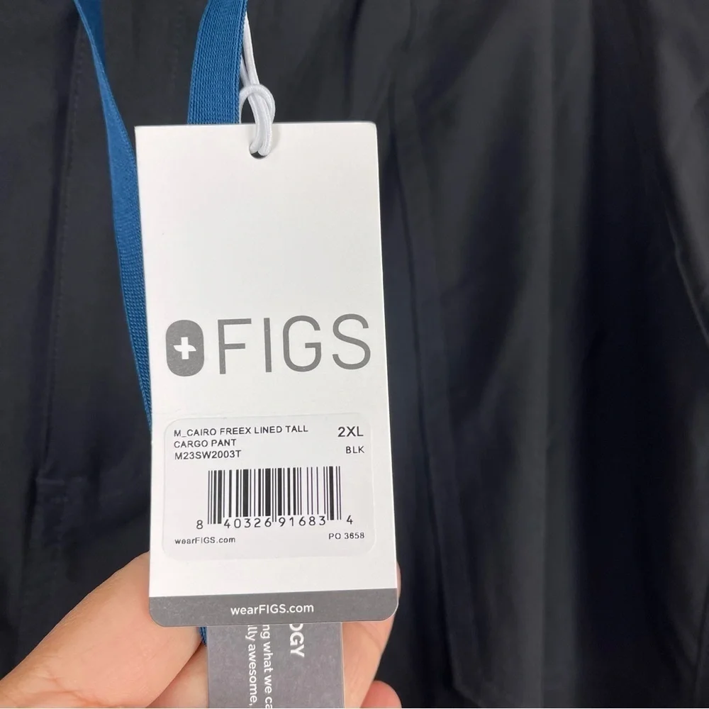 NEW FIGS Scrubs Cairo FREEx Lined Cargo Scrub Pants Men's Size 2XL TALL Black